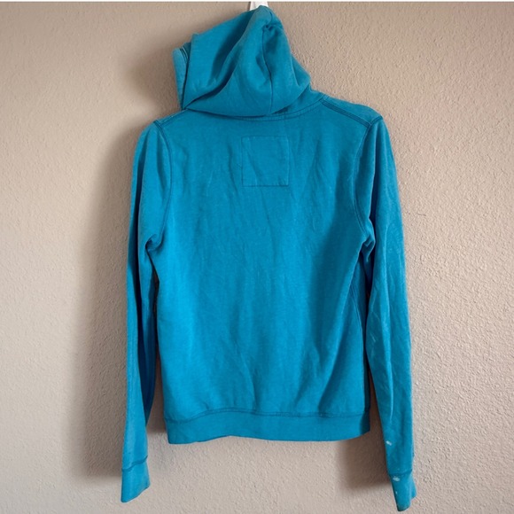 Vintage Y2K Hollister Womens Medium Spellout Turquoise Zip Up Hoodie‎ Preppy - Picture 2 of 8